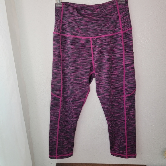 2 Pairs Leggings Full Ankle and Capri Length Pink Black Workout Yoga Pants - Picture 2 of 9